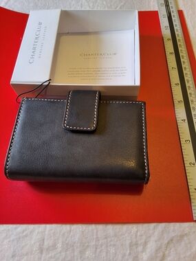 Charter Club Black Leather  Wallet New